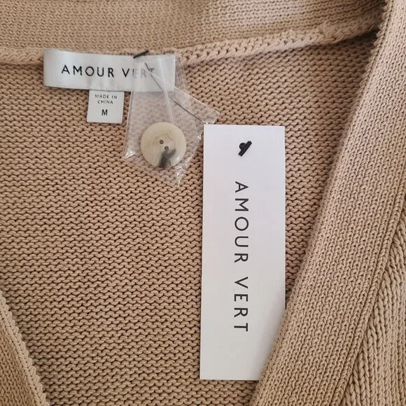 NWT Amour Vert Texture Cotton Cardigan Biscotti size M - Picture 4 of 11